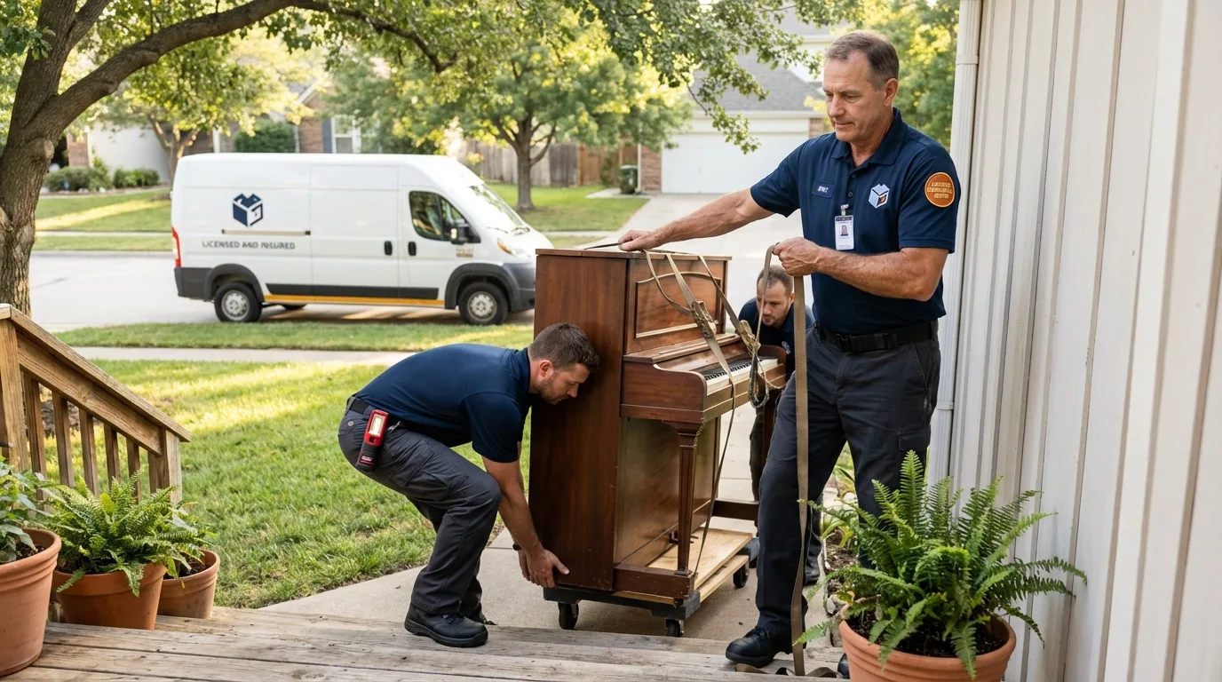 Licensed piano movers securing grand piano in Marysville, WA